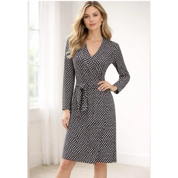 Banana Republic Women’s Black & White Casual Wrap Long Sleeve Dress Size Large - Picture 8 of 8